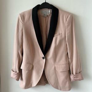 H&M Peach Blazer with Black satin collar and button